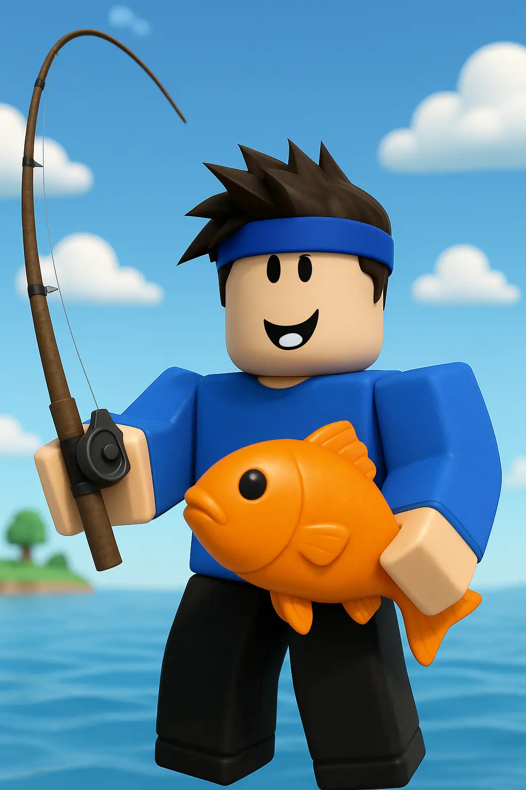 character with fish and rod